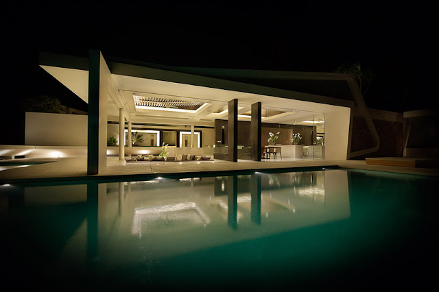 Picture of modern villa at night