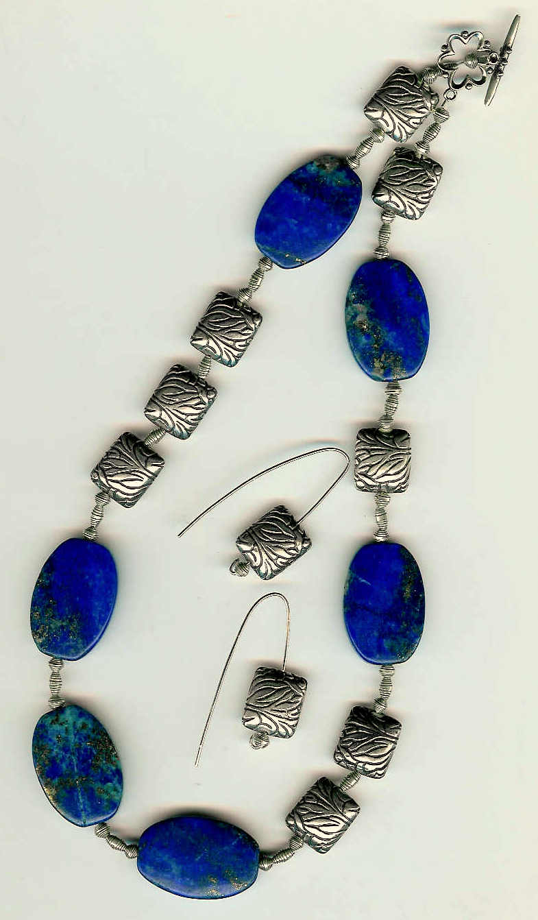 76. Lapis Lazuli with Bali and Karen Hill Thai Sterling Silver + Earrings