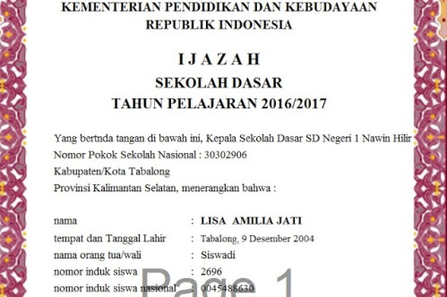 Contoh Ijazah Sd Tahun  2021  Carles Pen