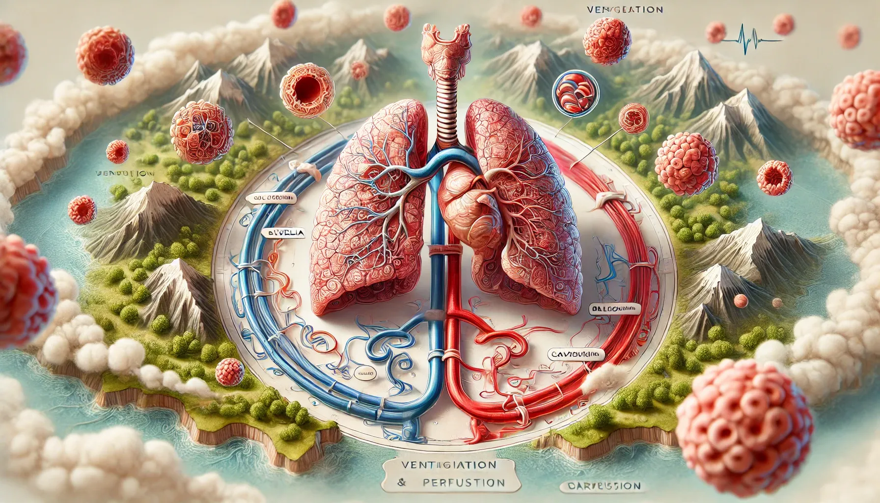 Illustration of the pulmonary circulation system