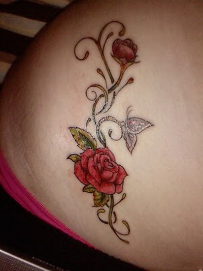 Full color rose tattoo Red Rose tattoo with text