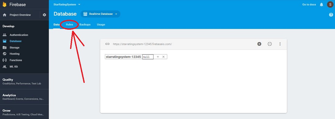 Go to firebase security rules