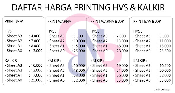 harga printing kalkir dan hvs A0,A1,A2,A3,