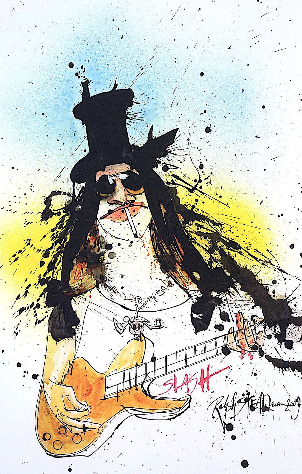 a Ralph Steadman caricature of the musician Slash