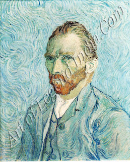 In one of his last self-portraits, Vincent shows himself tense and tired after, a series of breakdowns. His jacket merges with the pale swirling background, while his red beard stands out strongly.