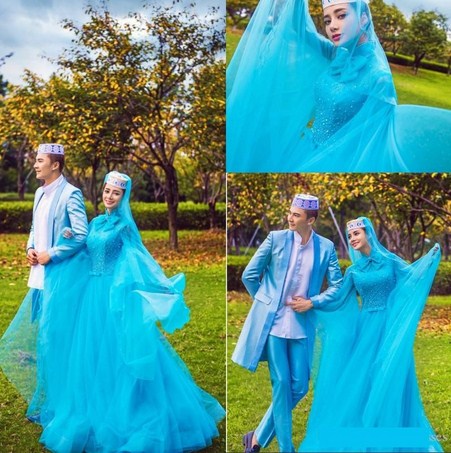 Baju Pengantin Muslim Warna  Biru 