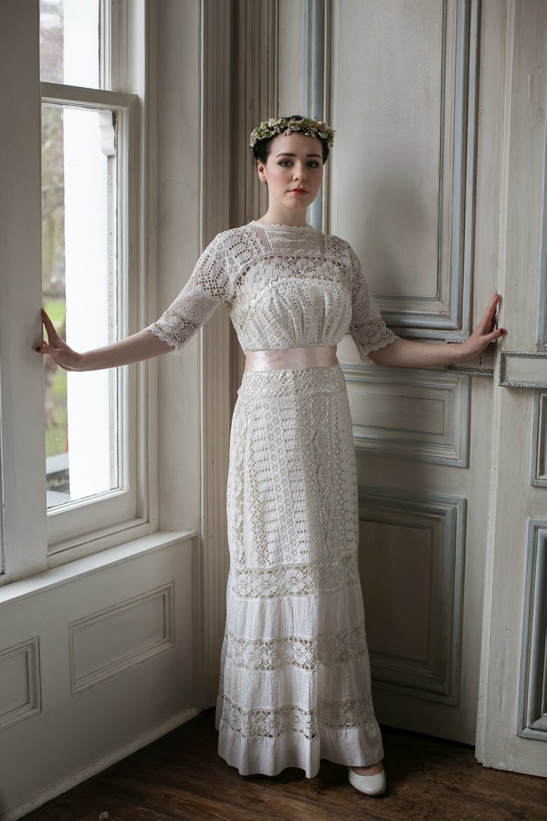 Martina in vintage  lace wedding  dress  and traditional 