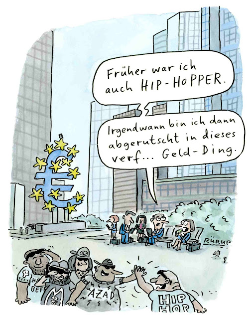 Hip Hop, Musik, Szene, Posten, Frankfurt, Euro, Geld, Banker, Bank, Aktien; Journal, Cartoon, Rürup