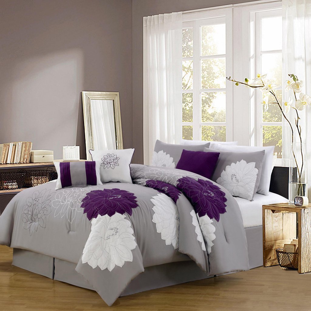  Grey  and Purple  Comforter Bedding  Sets