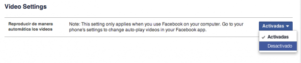 desactivar Autoplay Videos de Facebook automaticos