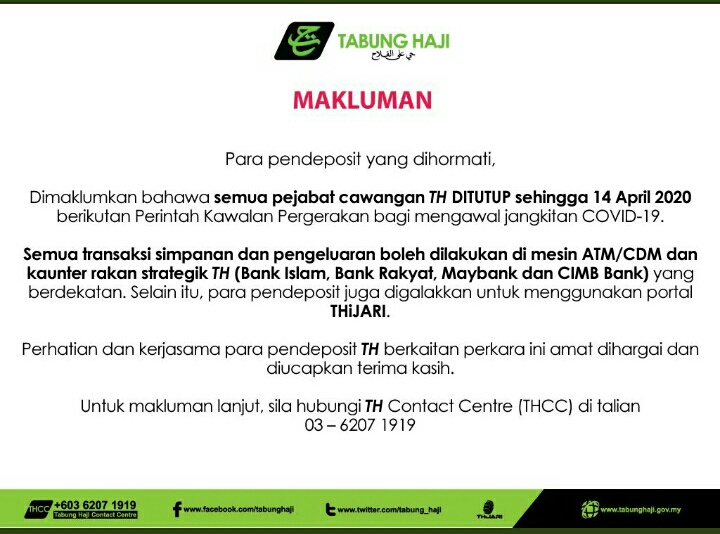 Waktu Operasi Tabung Haji Semasa Perintah Kawalan Pergerakan
