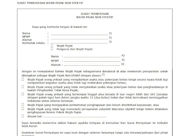 Surat Pernyataan NPWP Non Efektif