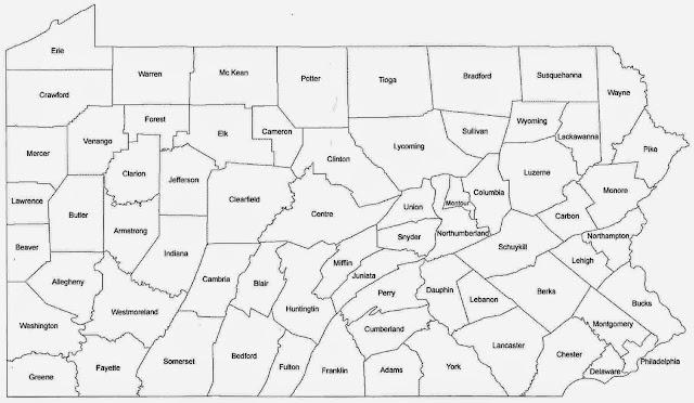 Black and white Pennsylvania counties map