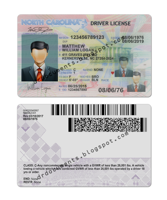 north carolina crivers license template psd