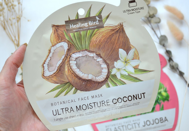 Healing Bird Botanical Face Masks in Ultra Moisture Coconut and Elasticity Jojoba