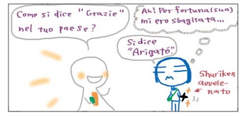 Come si dice “Grazie” nel tuo paese? Ah! Per fortuna(sua) mi ero sbagliata… Si dice “Arigato’Shuriken avvelenato”.