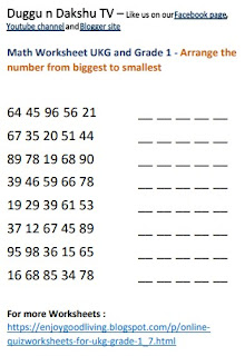 Math Worksheet UKG and Grade 1 – Arrange the number from biggest to smallest – Numbers Up to 100 – Worksheet 1