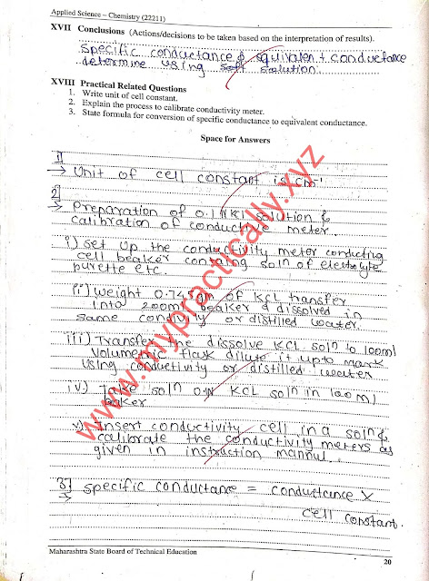 Specific conductance and Equivalent conductance practical answers mypractically, Msbte manual answers, diploma manual answers, first year manual,