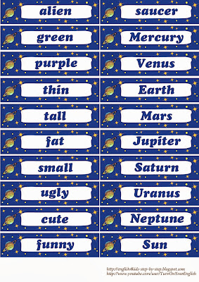 alien space flashcards for kids learning english