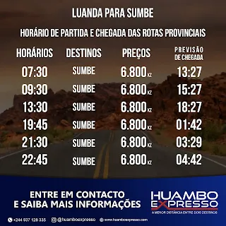 Huambo Expresso tabela de preços atualizados  2023