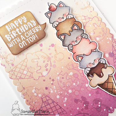 Happy Birthday with Sprinkles on Top Card by Samantha Mann for Newton's Nook Designs, Birthday, Birthday Card, Distress Inks, Ink Blending, Ice Cream, Kittens, Cats, Die Cutting, #newtonsnook #newtonsnookdesigns #distressinks #inkblending #cardmaking #handmadecards #icecream