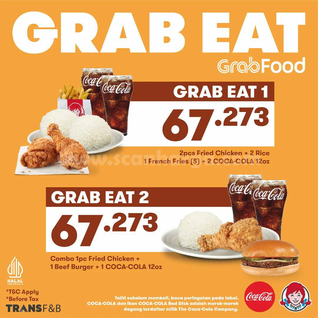 Promo WENDY'S Paket GRAB EAT Harga Serba Rp. 67.273 via GRABFOOD