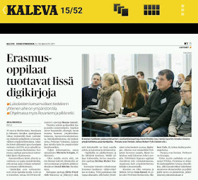 Valokuva Kalevan artikkelista "Erasmus-oppilaat tuottavat Iissä digikirjoja"