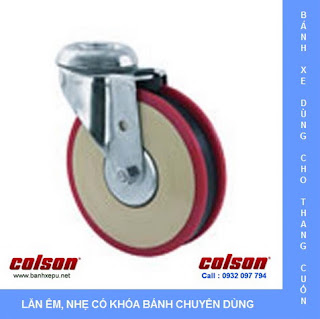 Bánh xe nhựa PU có rãnh dùng cho xe đẩy thang cuốn siêu thị www.banhxepu.net