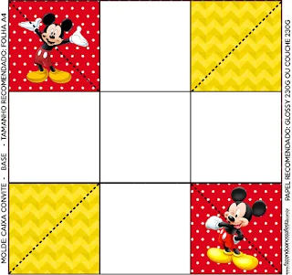 Mickey en Fondo Amarillo con Zigzags y Rojo con Lunares: Cajas para Imprimir Gratis.