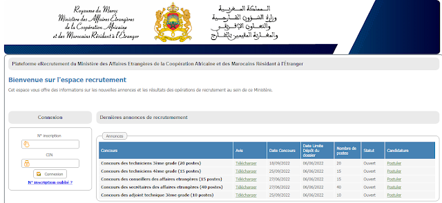 Inscription Concours Ministère des Affaires Etrangères 2022 concours.maec.gov.ma