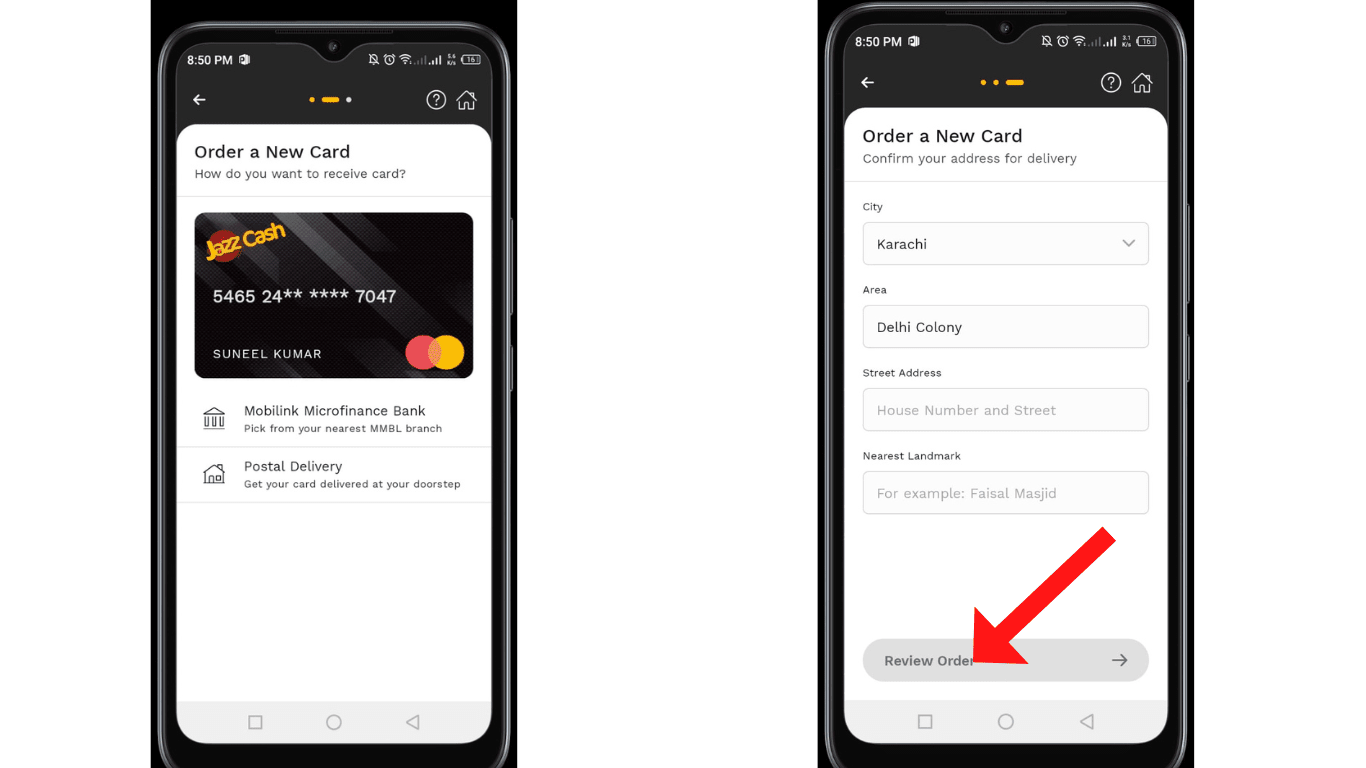 confirm jazzcash debit card order