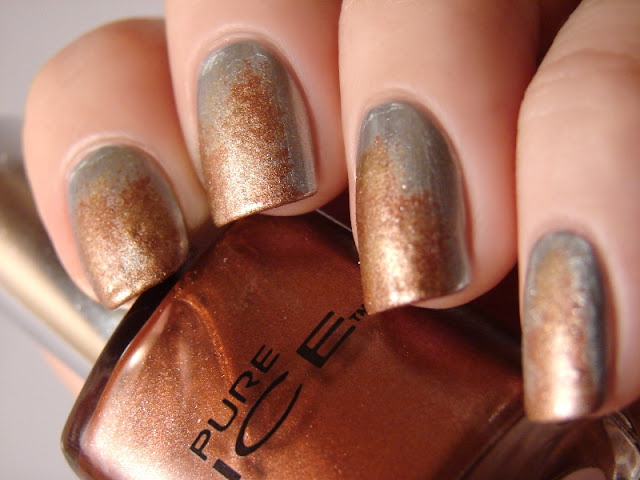 nails nailart nail art mani manicure polish Spellbound ABC Challenge r is for rust Pure Ice Silver Mercedes Iced Copper Maybelline New York Color Show Bold Gold eyeshadow applicator sponge texture textured rusty rusted rusting