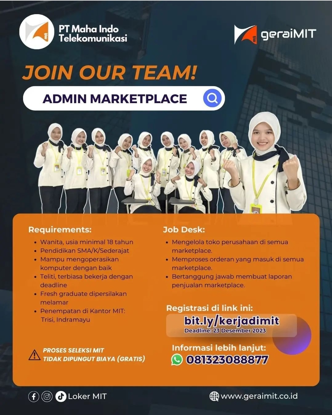 Lowongan Kerja Admin Marketplace PT. Maha Indo Telekomunikasi, Majalengka