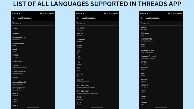 List of all the supported languages in threads app