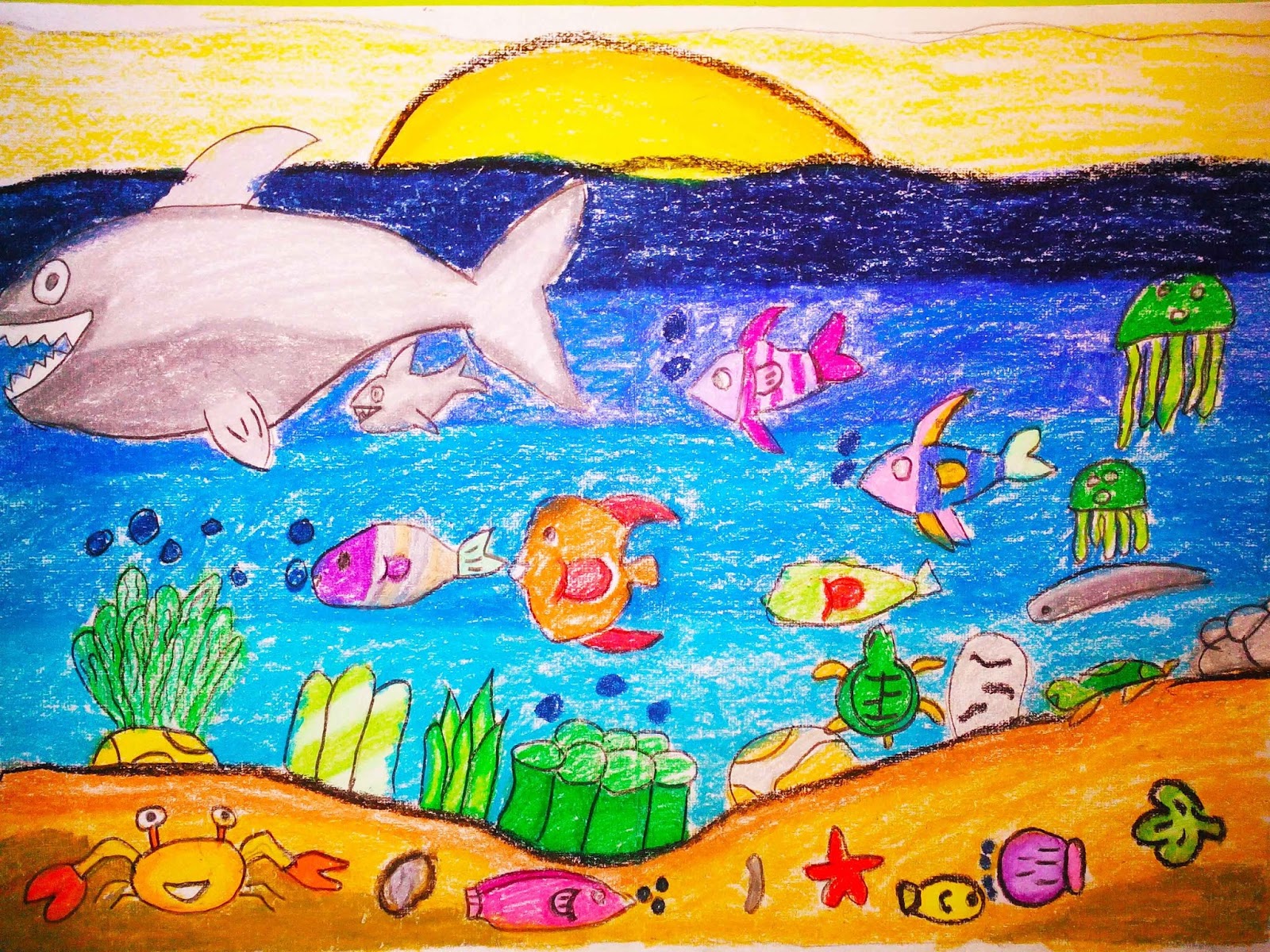 Gambar Pemandangan Bawah Laut Dengan Crayon Gambar Pemandangan