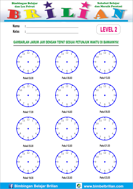 Lembar Latihan Soal Menggambar Jarum Jam Yang Bisa Dicetak