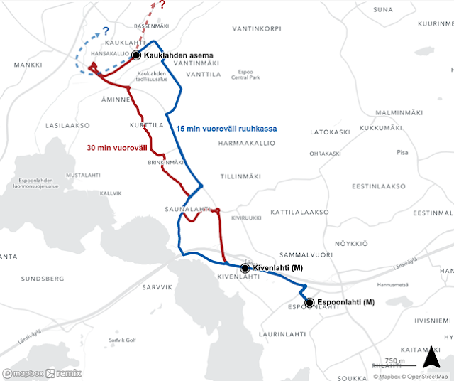 Asukastyöpajassa keskustelun pohjana käytettiin bussireittiehdotusta, jossa linjan 165 sijaan olisi kaksi linjaa, josta toinen kulkisi Kauklahdenväylää pitkin ja toinen Kurttilantietä.