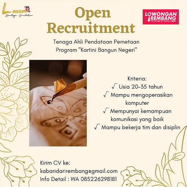 Open Recruitment Tenaga Ahli Pendataan Pemetaan Program Kartini Bangun Negeri Lasem Rembang