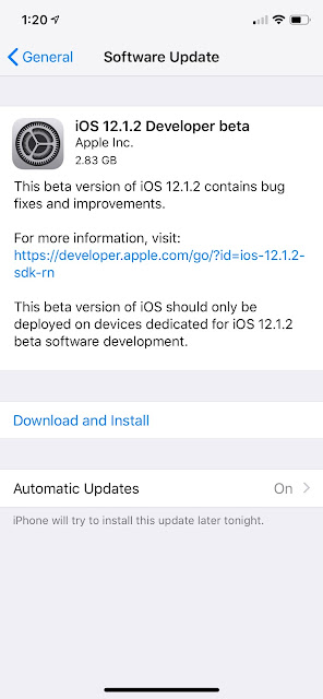 iOS 12.1.2 beta download available