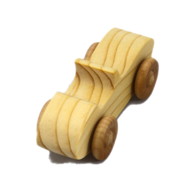 Wood Toy Car, Convertible Sports Coupe, Handmade and Finished with Mineral Oil and Bees Wax, Miniature Snazzy Ripsnorter