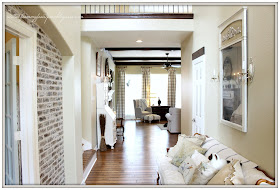 French Farmhouse Foyer-Wood Beams-Brick Wall-From My Front Porch To Yours