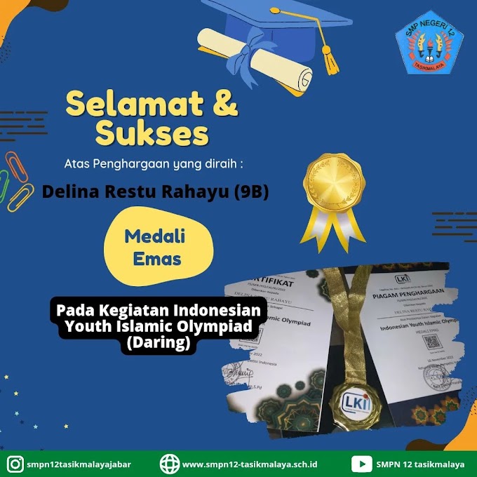 Delina Restu Rahayu (9B) Meraih mendali emas dalam Kegiatan Indonesian Youth Islamic Olimpiad (Daring)