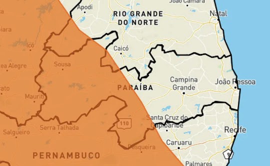 Mais de 100 cidades da Paraíba estão sob alerta de chuvas intensas