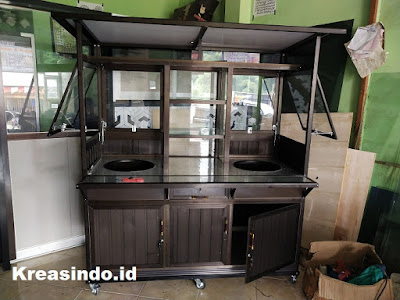 Gerobak Aluminium Bakso Dua Tungku Warna Coklat pesanan Bpk Guntoro di Priok Jakarta