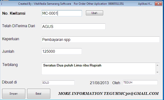 Aplikasi Kwitansi Gratis ~ Vitamedia Semarang Software