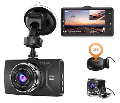 CHORTAU B-T25 Full HD Dual Dash Cam GPS for Cars