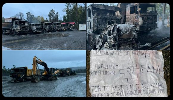 Ataques incendiarios destruye camiones y maquinaria en Lanco y Máfil