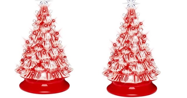34% Off Pre-Lit Ceramic Peppermint Cane Tabletop Christmas Tree with Lights
