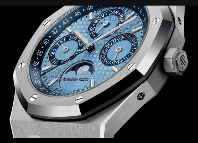 Réplica do relógio Audemars Piguet Royal Oak Calendário Perpétuo Platinum Blue Dial Platinum