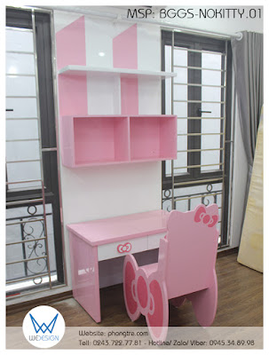 Mẫu bàn ghế tiểu học tạo hình cùng nơ Hello Kitty BGTH-NOKITTY.01